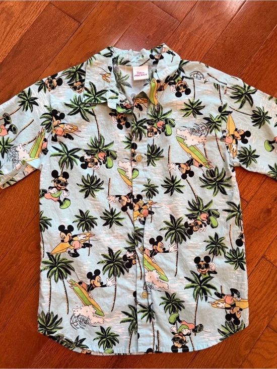 Disney Other - Disney Light Blue Mickey Surf Hawaiian Button-Down Shirt